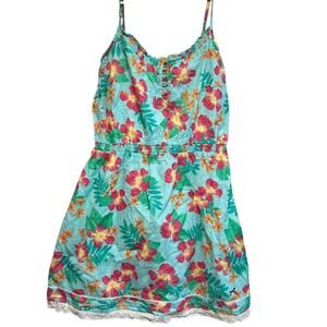 Tommy Girl Tropical Floral Sundress Smock Waist Lace Vacation Summer Girls L
